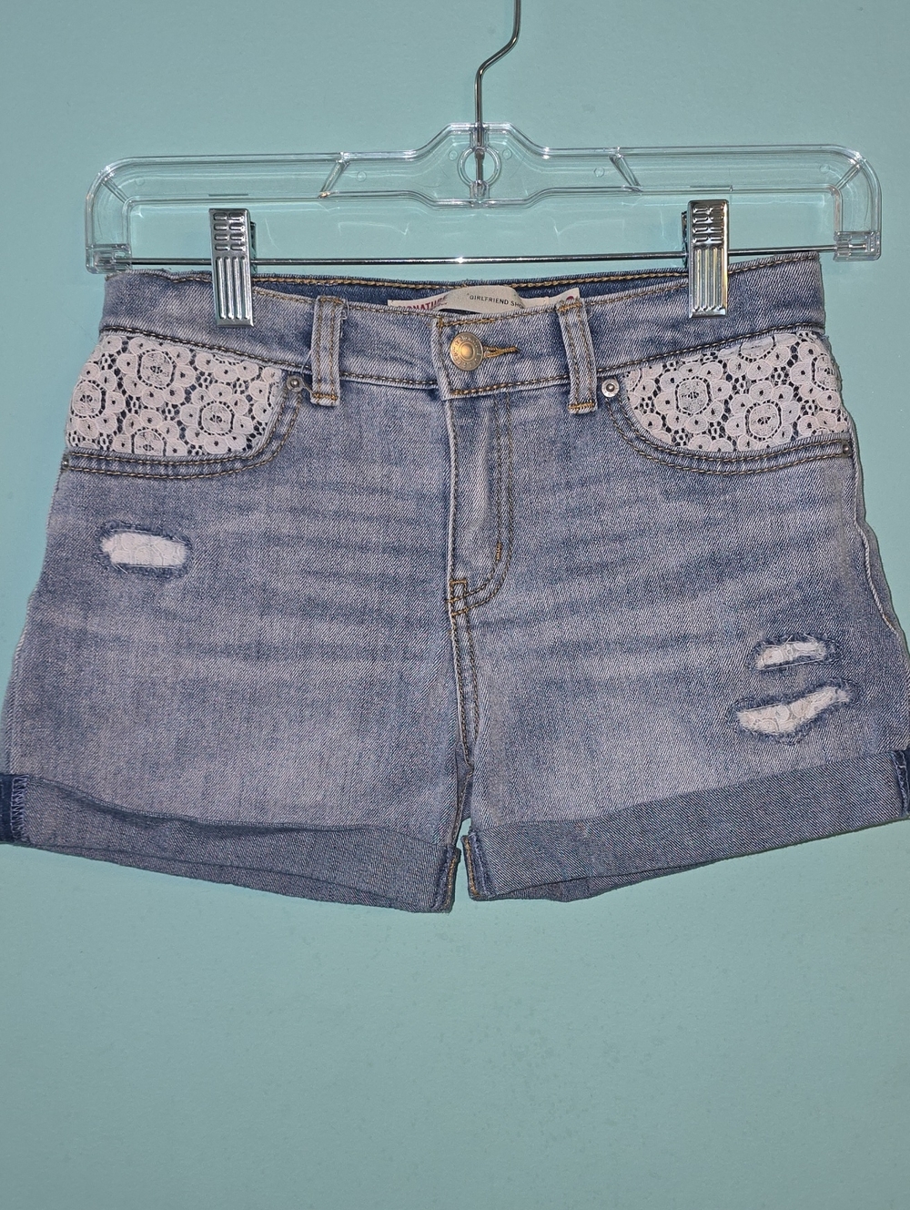 Signature by Levi Strauss Light Blue Denim Shorts with White Lace Trim